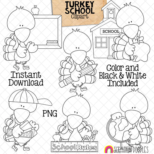 Turkey ClipArt - Classroom Turkeys Clip Art - Cute School Turkeys Graphics - Instant Download - Hand Drawn PNG