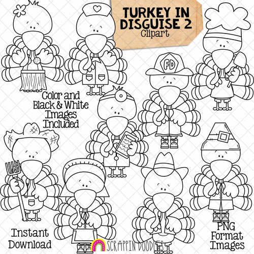 Turkey In Disguise ClipArt 2 - Turkeys in Disguises Graphics - Thanksgiving Games - Dress Up Images - CU PNG