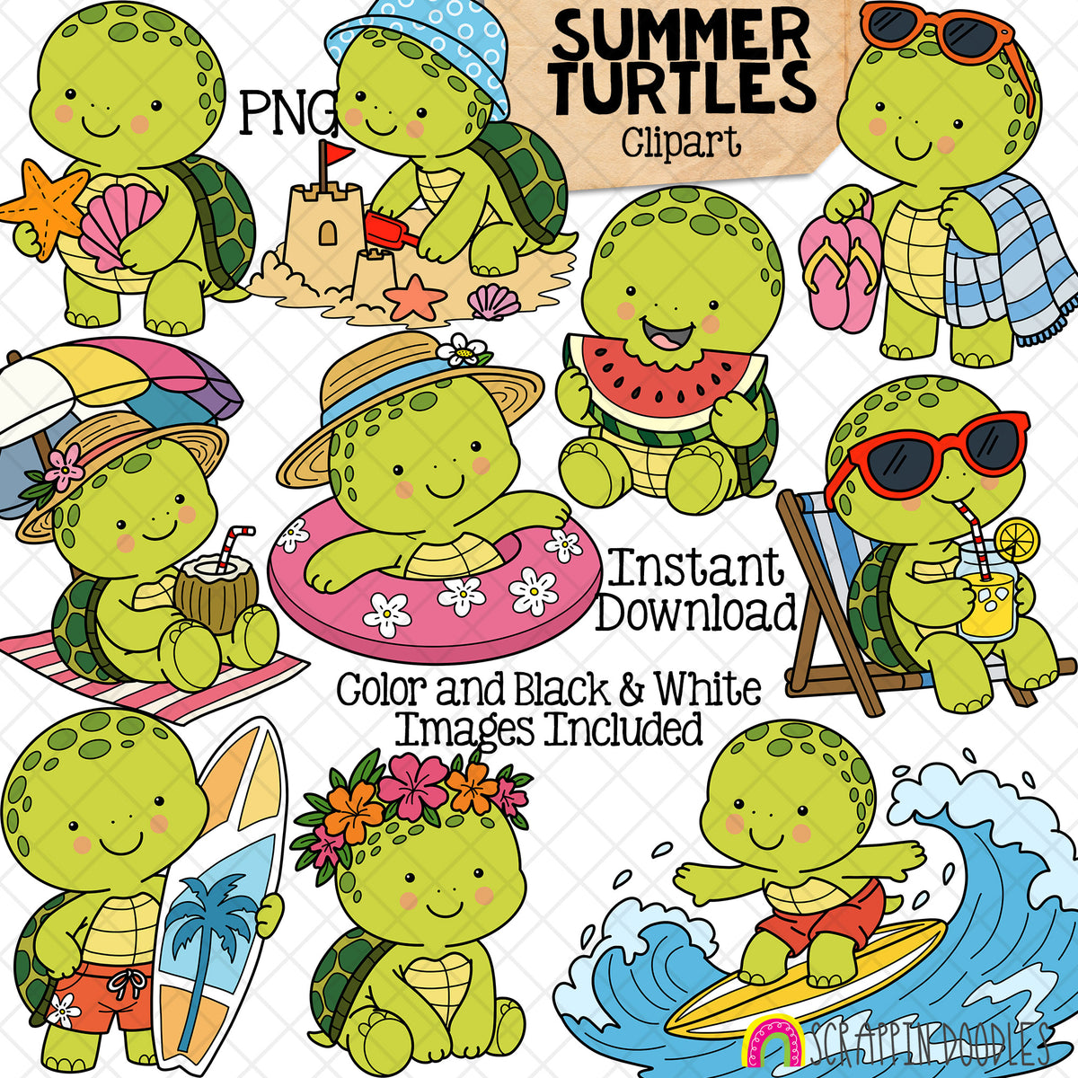 Summer Turtle Clip Art - Sea Turtles Clipart - Cute Baby Turtle