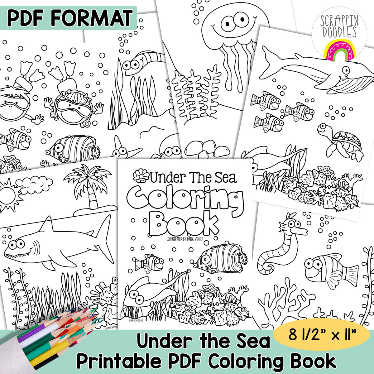 Under the Sea Coloring Book - Ocean - Adult and Kids Coloring Pages - Printable PDF