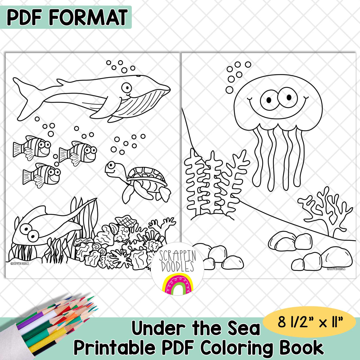 Under the Sea Coloring Book - Ocean - Adult and Kids Coloring Pages - Printable PDF