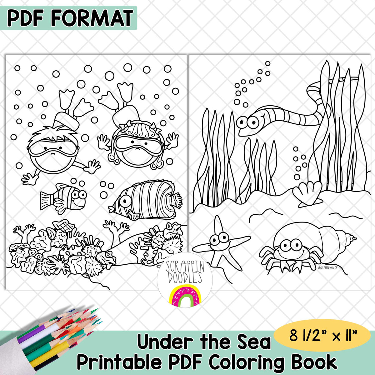 Under the Sea Coloring Book - Ocean - Adult and Kids Coloring Pages - Printable PDF