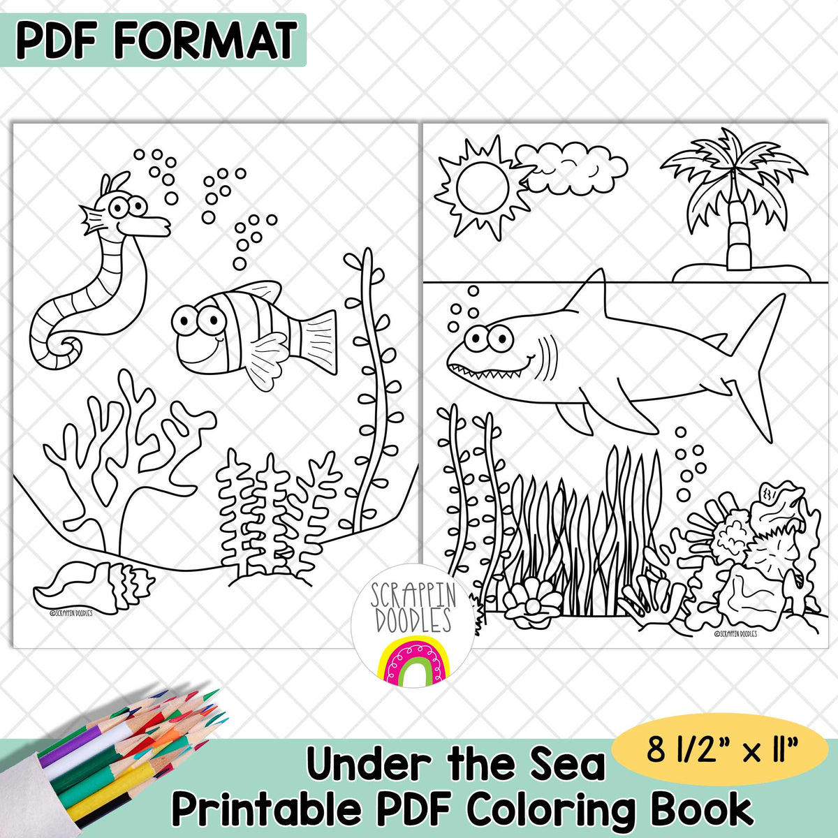 Under the Sea Coloring Book - Ocean - Adult and Kids Coloring Pages - Printable PDF