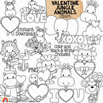 Valentine Jungle Animals Clip Art - Lion - Giraffe - Zebra - Elephant - Hippo - Monkey - Commercial Use PNG Sublimation