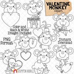Valentine Monkey Clip Art - Jungle Animals - Monkeys with Valentines - Commercial Use PNG Sublimation