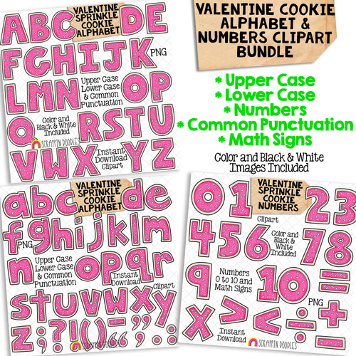 Valentine Cookie Alphabet ClipArt - Pink Sprinkle Cookie Letters Clip Art - Numbers - Punctuation - PNG Graphics - Math Signs - Instant Download Sublimation Graphics