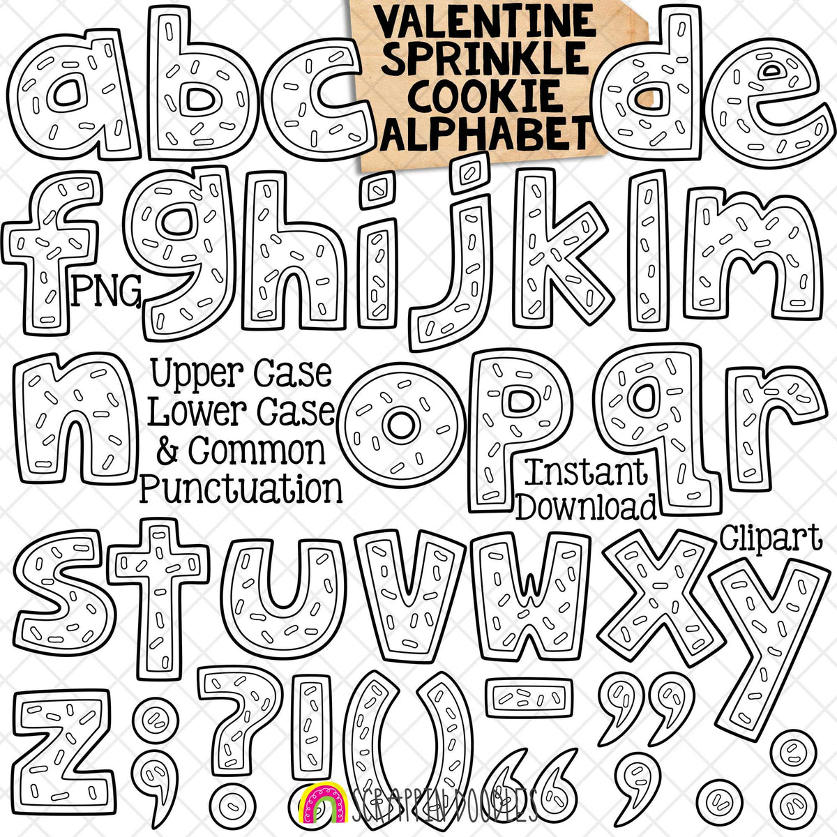 Valentine Cookie Alphabet ClipArt - Pink Sprinkle Cookie Letters Clip Art - Numbers - Punctuation - PNG Graphics - Math Signs - Instant Download Sublimation Graphics