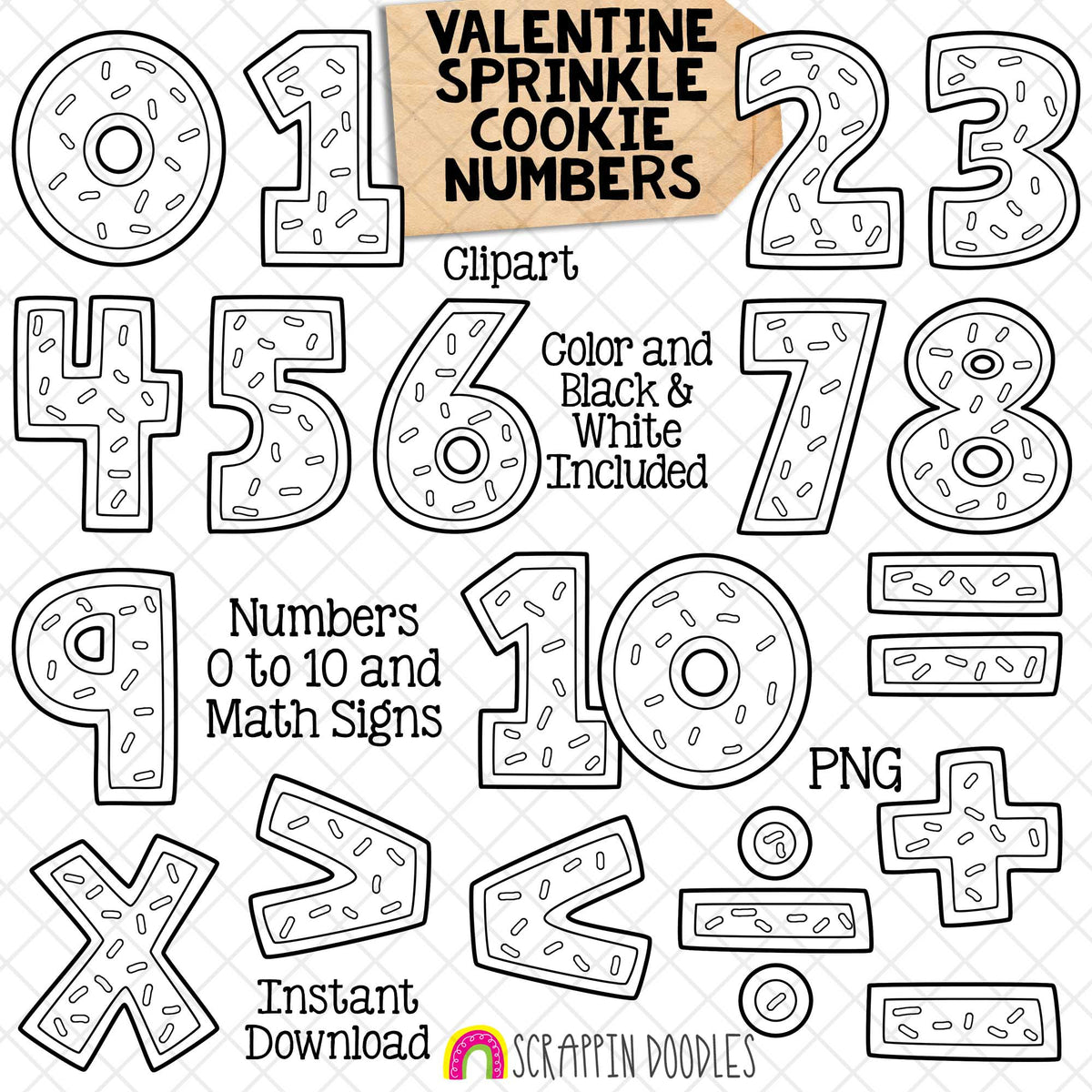 Valentine Cookie Alphabet ClipArt - Pink Sprinkle Cookie Letters Clip Art - Numbers - Punctuation - PNG Graphics - Math Signs - Instant Download Sublimation Graphics