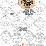 Counting Sundae Candies ClipArt - Valentine Cinnamon Heart Ice Cream Counting - Seasonal Math Graphics
