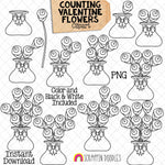 Counting Flowers ClipArt - Valentine Roses in Vase - Seasonal Math Graphics - Commercial Use PNG