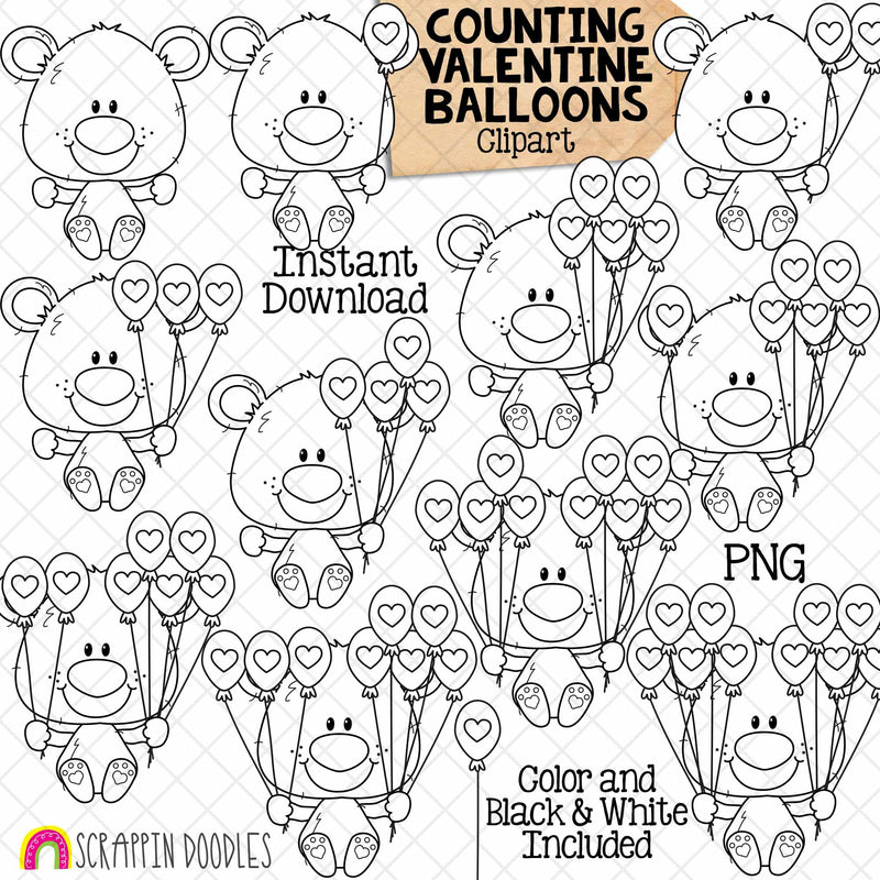 Valentine Counting ClipArt Bundle - Seasonal Math Graphics