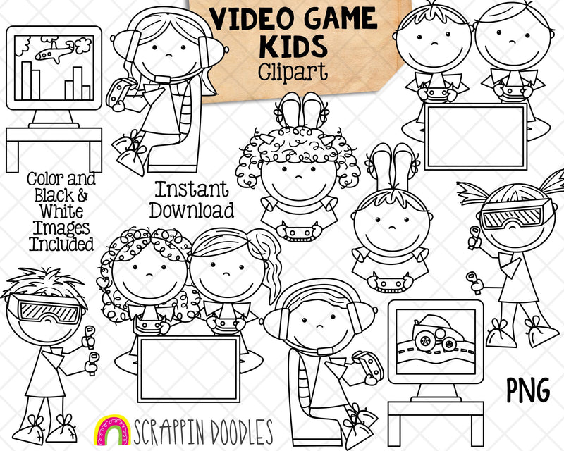 Gaming ClipArt - Kids Playing Video Games - Virtual Reality Game - Gamers - Commercial Use PNG