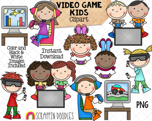 Gaming ClipArt - Kids Playing Video Games - Virtual Reality Game - Gamers - Commercial Use PNG
