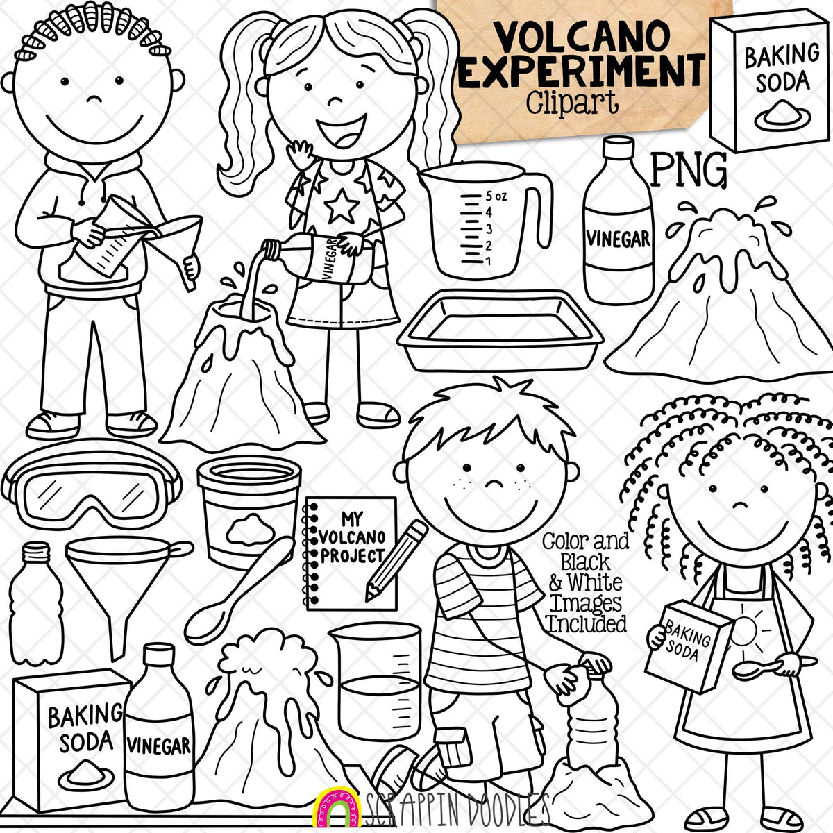 Volcano Experiment ClipArt - Baking Soda and Vinegar - Kids Science Experiments - CU PNG Sublimation