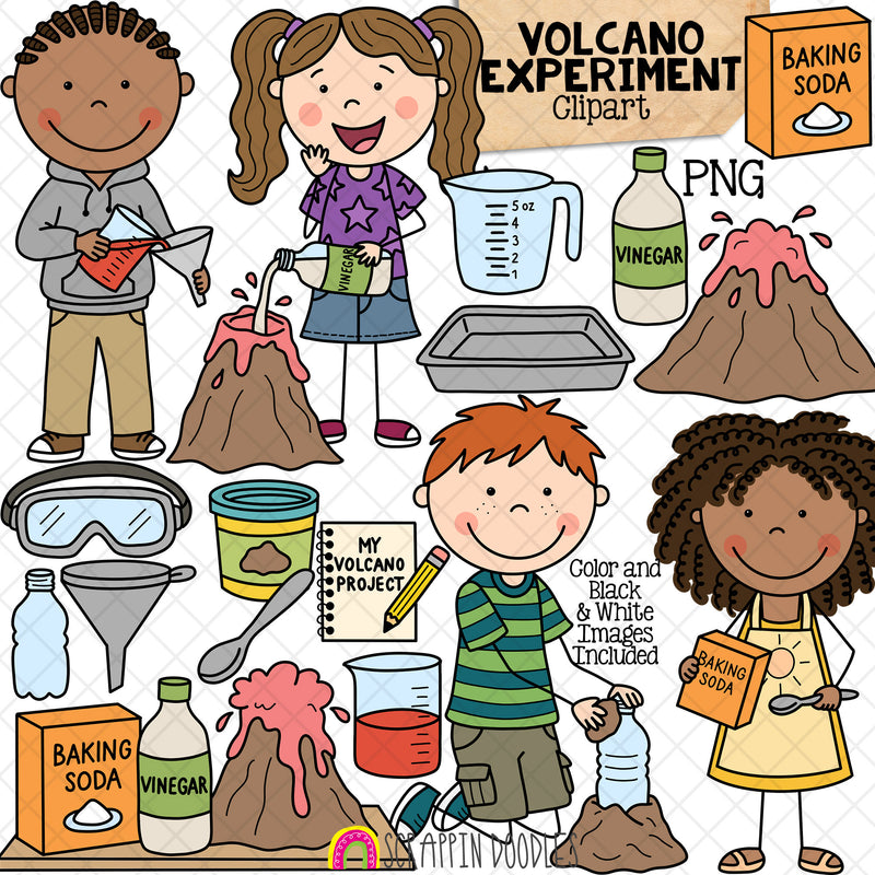 Volcano Experiment ClipArt - Baking Soda and Vinegar - Kids Science Experiments - CU PNG Sublimation