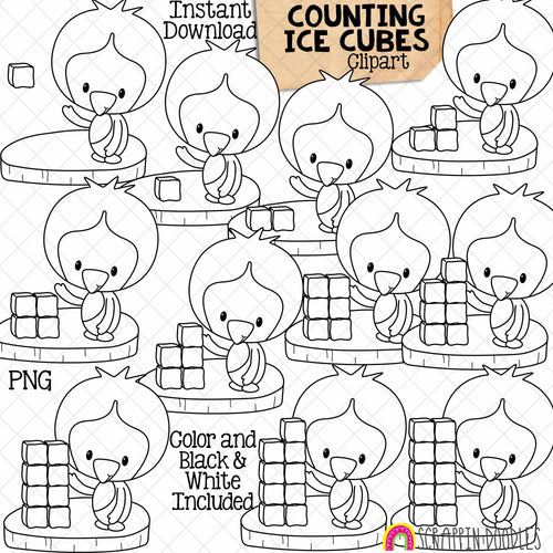 Counting Ice Blocks ClipArt - Winter Penguin Ice Cube Counting - Seasonal Math Graphics - Commercial Use PNG