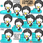 Counting Ice Blocks ClipArt - Winter Penguin Ice Cube Counting - Seasonal Math Graphics - Commercial Use PNG