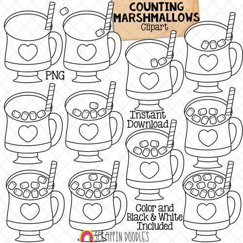 Counting Marshmallows ClipArt - Winter Hot Chocolate Marshmallow Counting - Seasonal Math Graphics - Commercial Use PNG