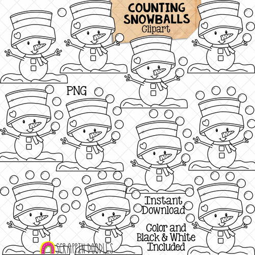 Counting Snowballs ClipArt - Winter Snowman Juggling Snow Balls Counting - Seasonal Math Graphics - Commercial Use PNG