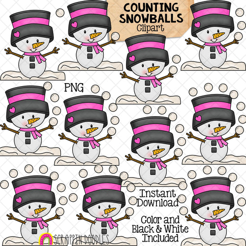 Counting Snowballs ClipArt - Winter Snowman Juggling Snow Balls Counting - Seasonal Math Graphics - Commercial Use PNG