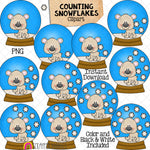 Counting Snowflakes ClipArt - Winter Polar Bear Snowglobe Snowflake Counting - Seasonal Math Graphics - Commercial Use PNG