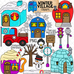 Winter Village Clip Art - Snow Town - Snowflake House - Ice Cube - Mitten House - Igloo North Pole Land - Commercial Use PNG