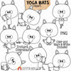 Bat Yoga Clip Art - Halloween Stretching Clipart - Bats Doing Yoga Poses - Commercial Use PNG Sublimation
