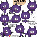 Bat Yoga Clip Art - Halloween Stretching Clipart - Bats Doing Yoga Poses - Commercial Use PNG Sublimation