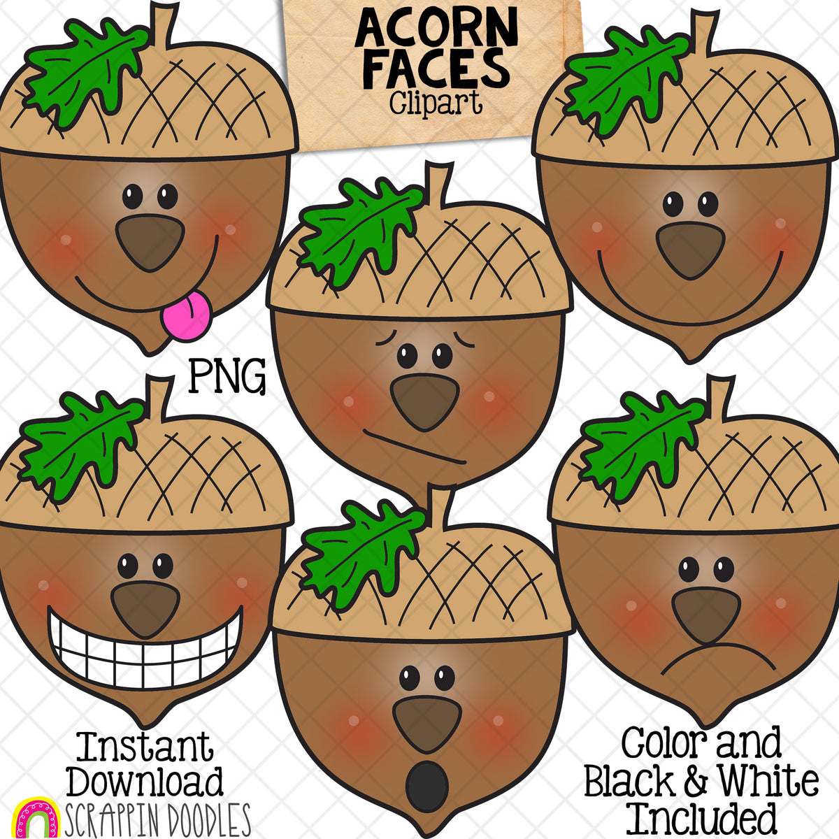 Fall Faces Bundle - Autumn Facial Expressions - Acorn - Apple - Leaf - Owl - Pumpkin - Scarecrow - Squirrel - Sunflower - CU PNG Sublimation