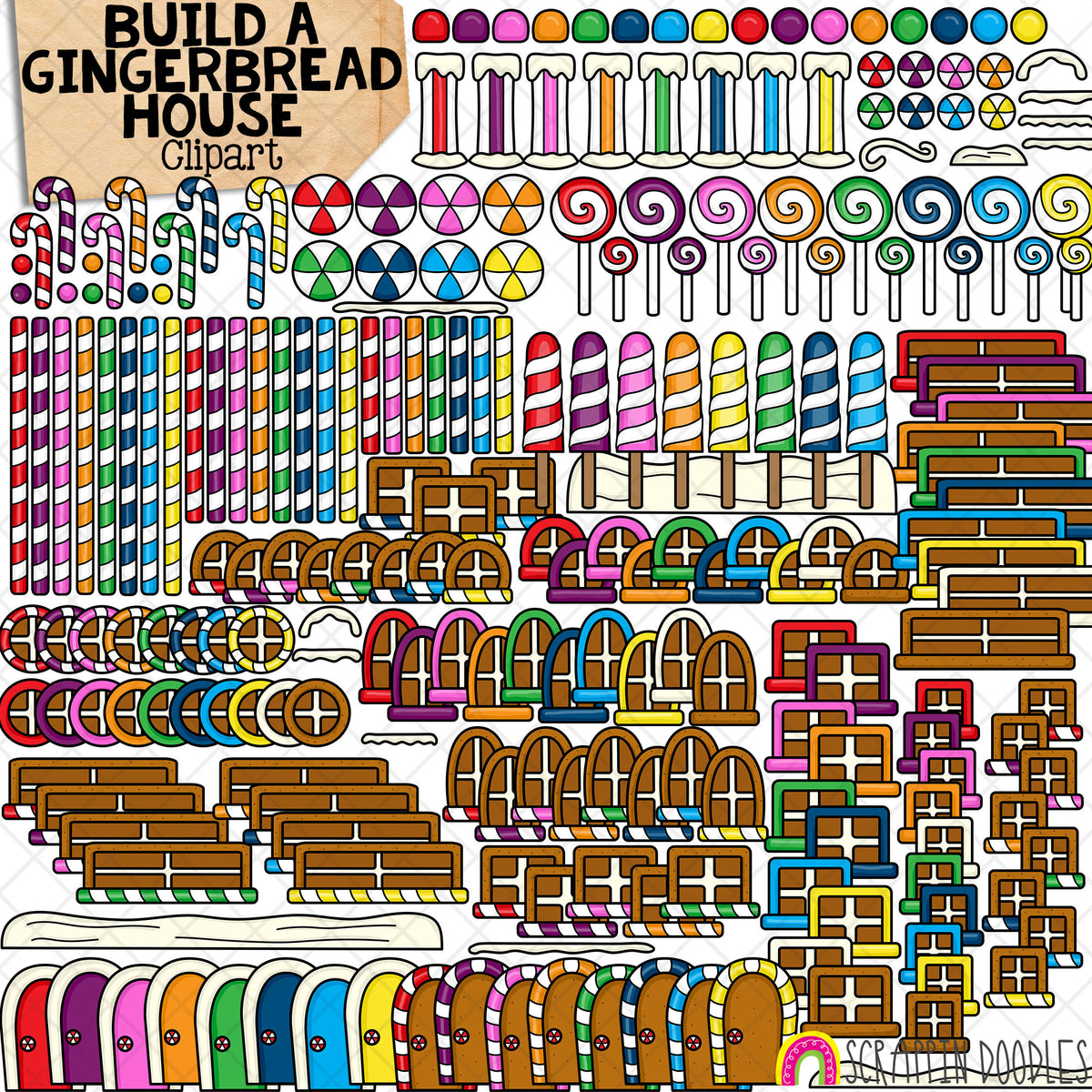 Build a Gingerbread House ClipArt - Ginger Bread Pieces - Christmas Cookies - Candy - CU PNG