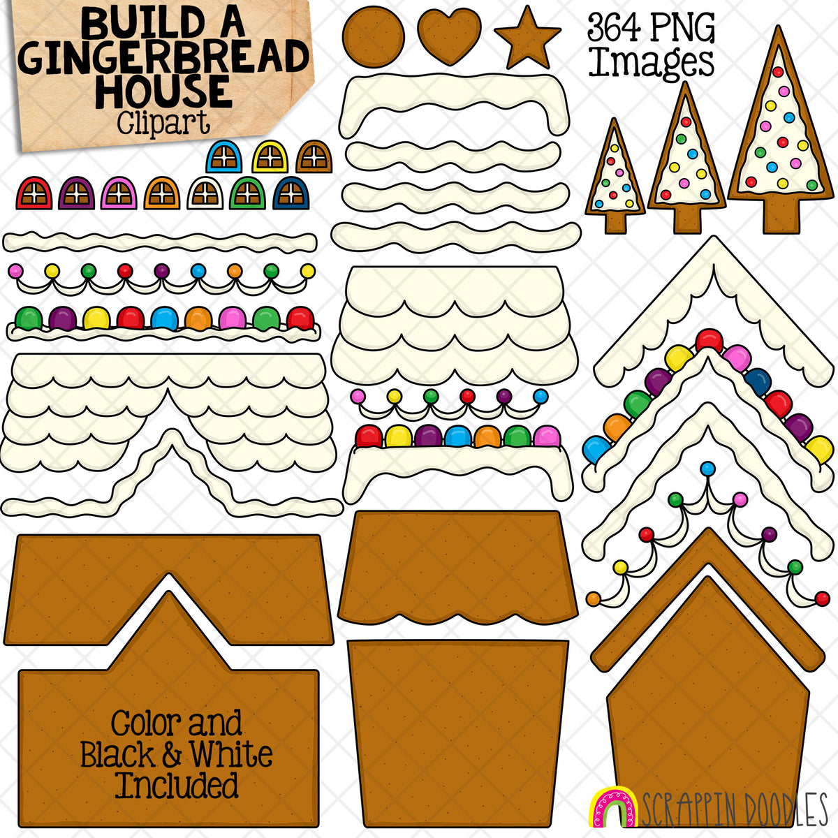 Build a Gingerbread House ClipArt - Ginger Bread Pieces - Christmas Cookies - Candy - CU PNG