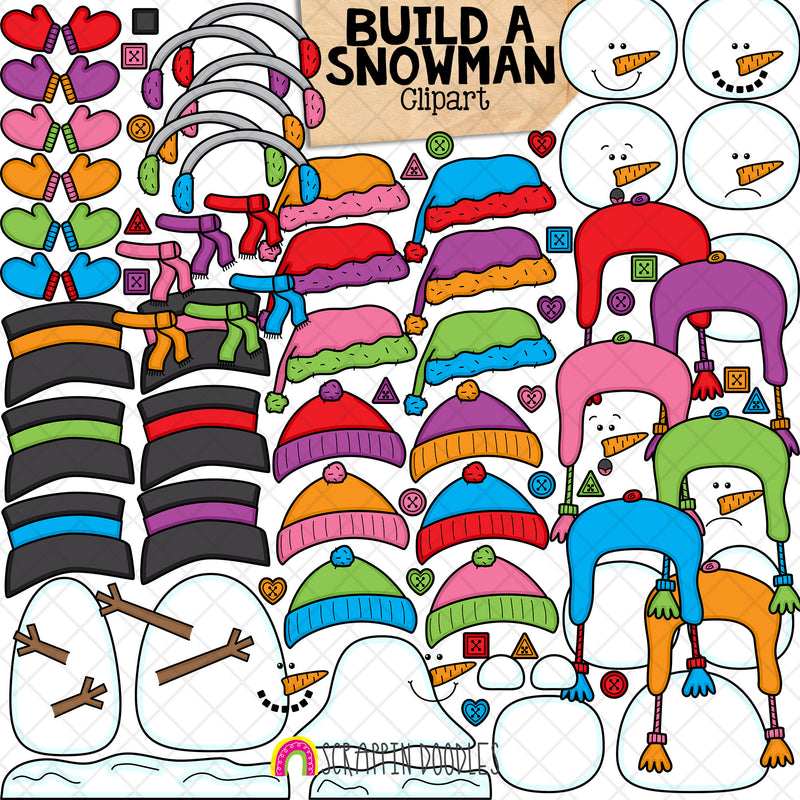 Build a Snowman ClipArt - Snowmen Pieces - Winter - CU PNG