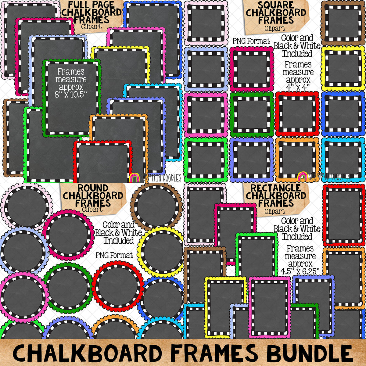 Chalkboard Frames / Borders ClipArt Bundle - Commercial Use - PNG