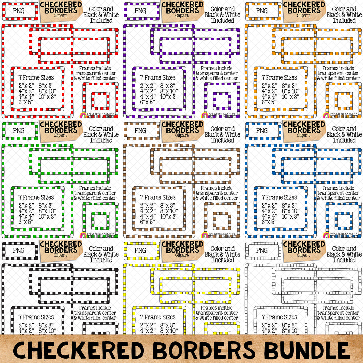 Checkered Borders / Frames ClipArt Bundle - Commercial Use PNG