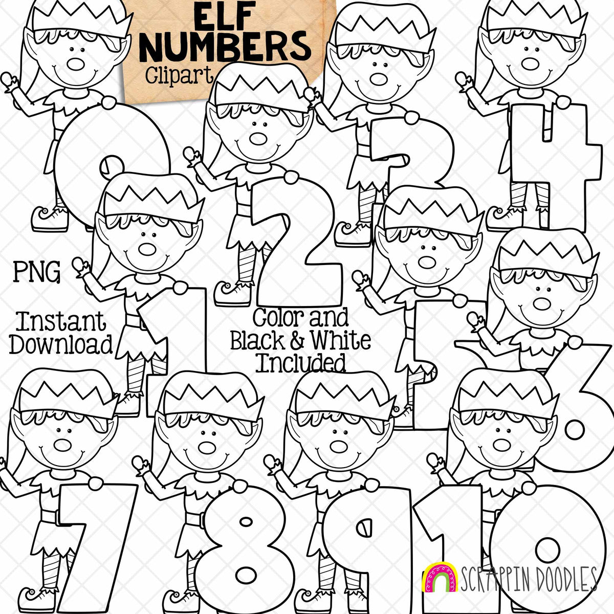 Christmas Numbers ClipArt Bundle - Santa - Gingerbread - Elf - Reindeer - Polar Bear - Snowman CU PNG Sublimation