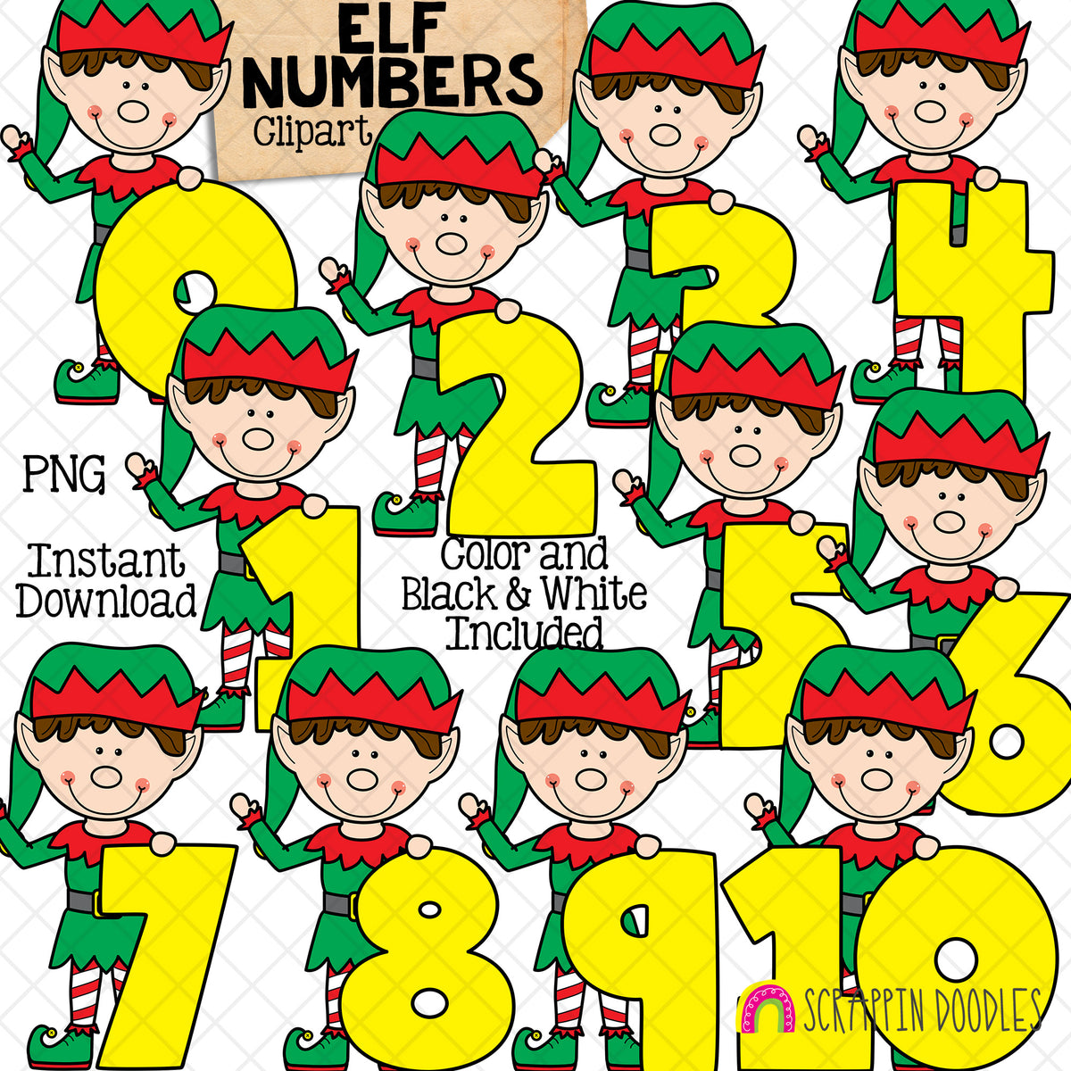 Christmas Numbers ClipArt Bundle - Santa - Gingerbread - Elf - Reindeer - Polar Bear - Snowman CU PNG Sublimation