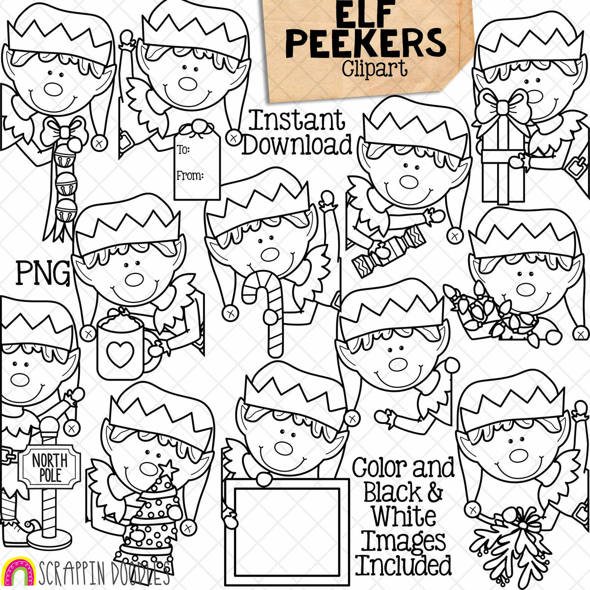 Elf Peekers ClipArt - Christmas Elves - Toppers - Winter - CU PNG Sublimation
