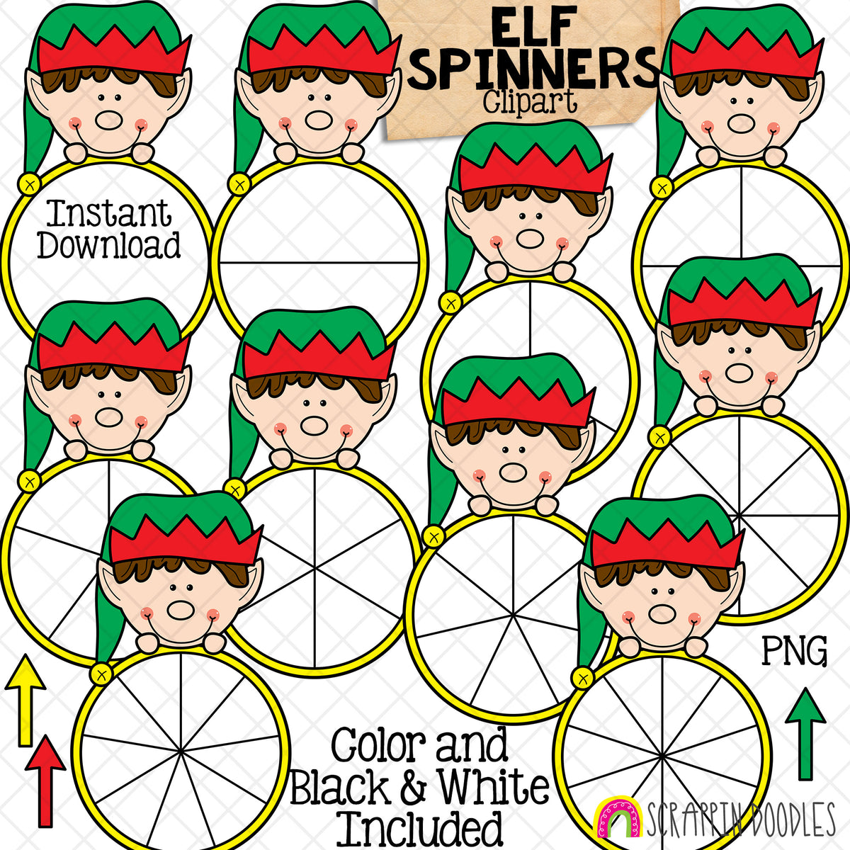 Christmas Spinners ClipArt Bundle - Santa Claus - Reindeer - Elf - Gingerbread - Snowman - Polar Bear - Commercial Use - PNG
