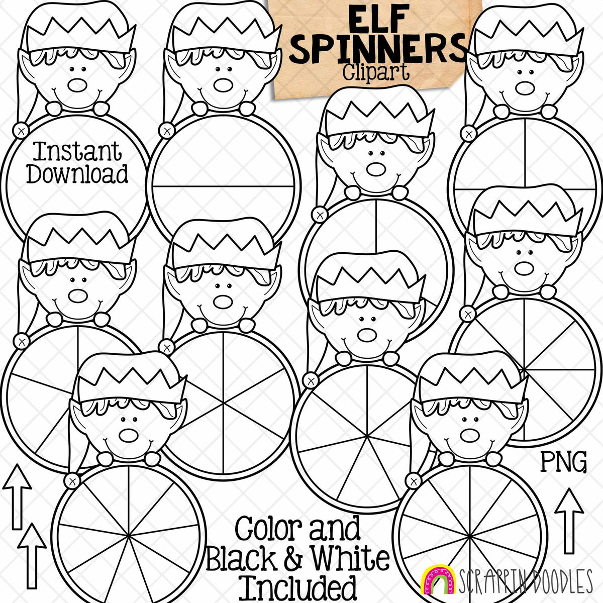 Christmas Spinners ClipArt Bundle - Santa Claus - Reindeer - Elf - Gingerbread - Snowman - Polar Bear - Commercial Use - PNG