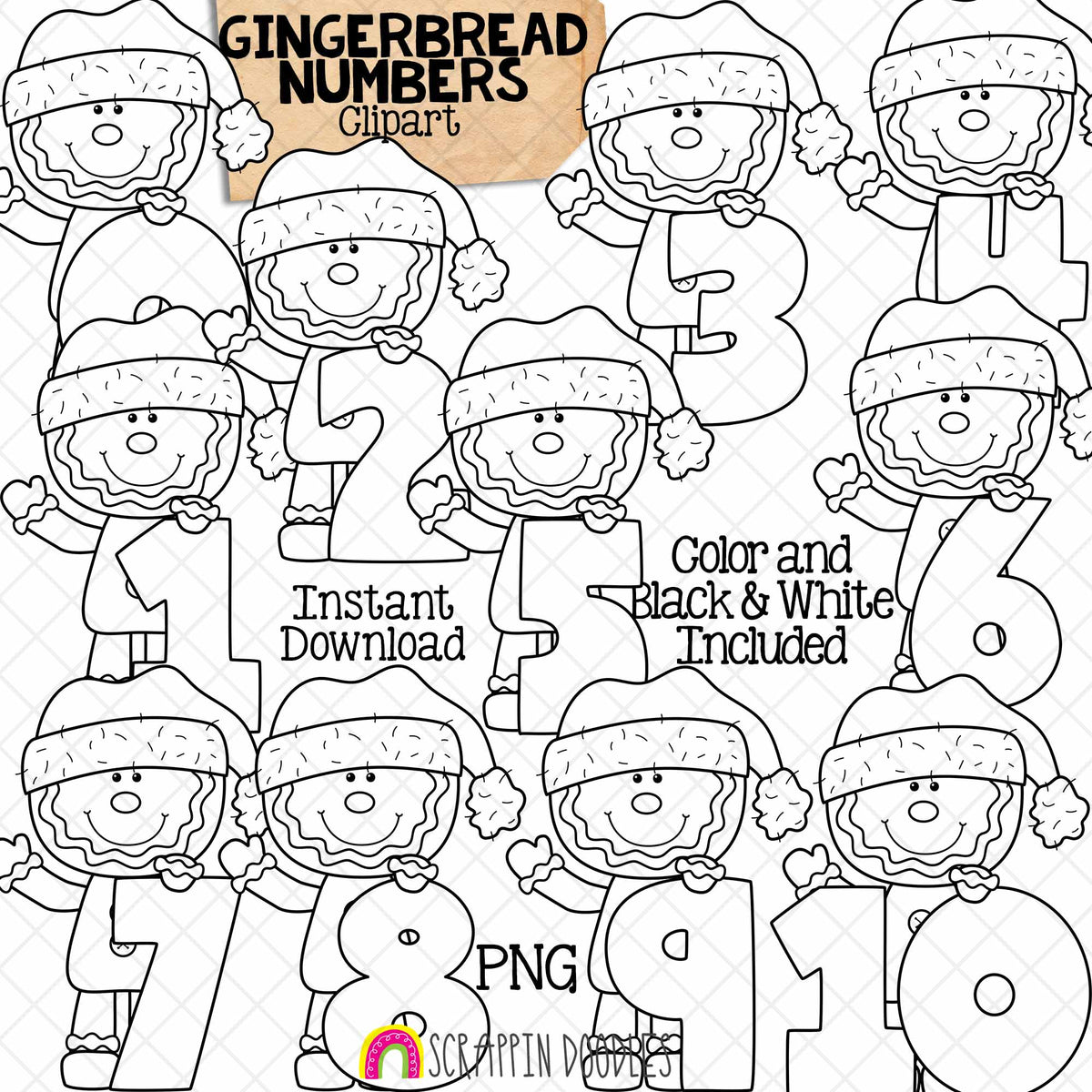 Christmas Numbers ClipArt Bundle - Santa - Gingerbread - Elf - Reindeer - Polar Bear - Snowman CU PNG Sublimation
