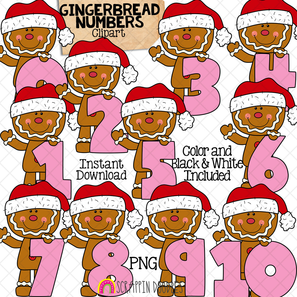 Christmas Numbers ClipArt Bundle - Santa - Gingerbread - Elf - Reindeer - Polar Bear - Snowman CU PNG Sublimation