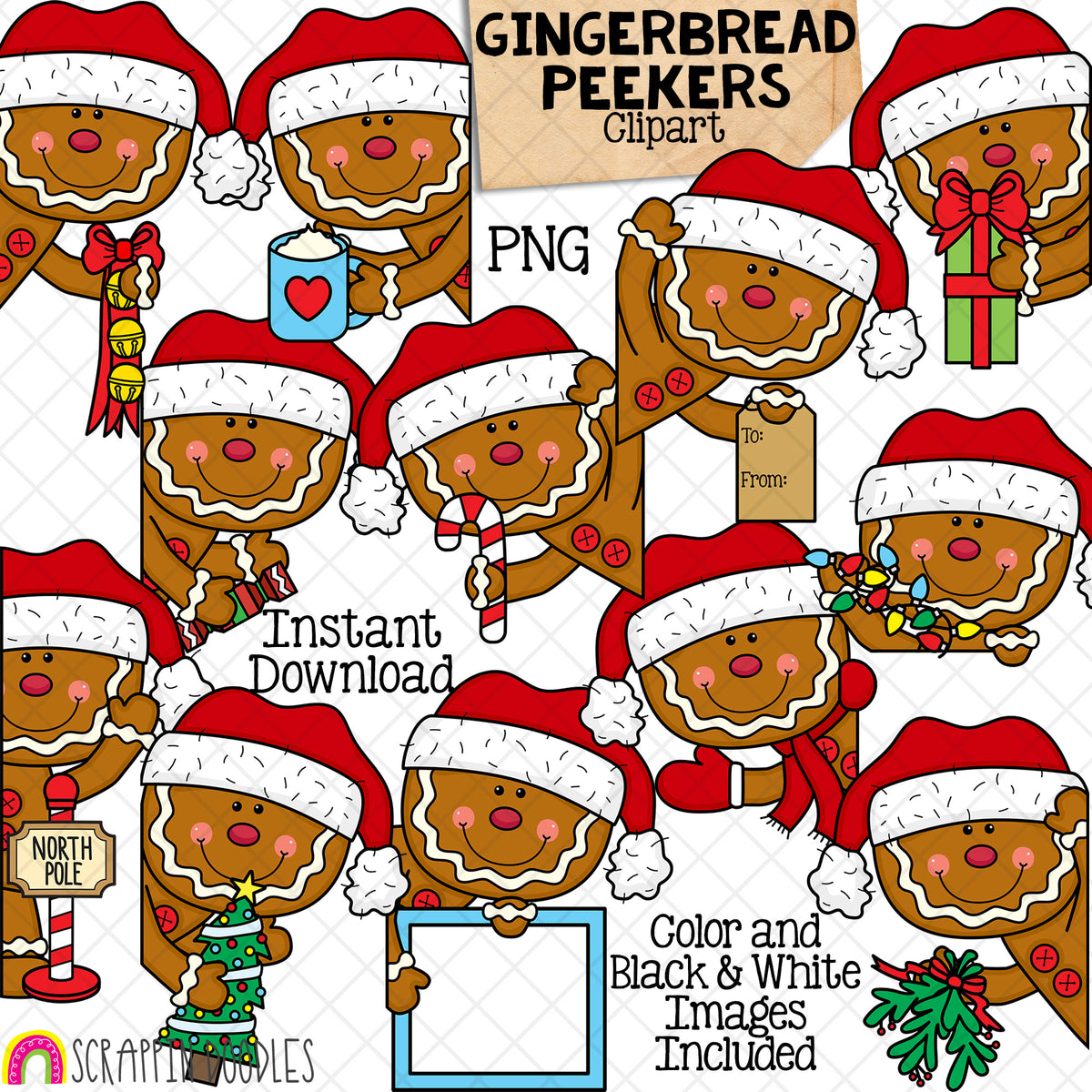 Christmas Gingerbread Peekers ClipArt - Toppers - Winter - CU PNG Sublimation
