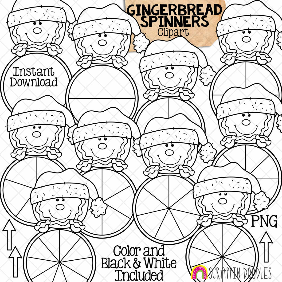 Christmas Spinners ClipArt Bundle - Santa Claus - Reindeer - Elf - Gingerbread - Snowman - Polar Bear - Commercial Use - PNG