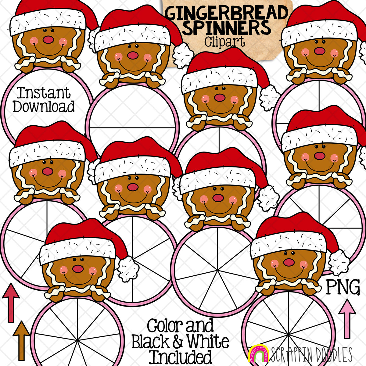 Christmas Spinners ClipArt Bundle - Santa Claus - Reindeer - Elf - Gingerbread - Snowman - Polar Bear - Commercial Use - PNG