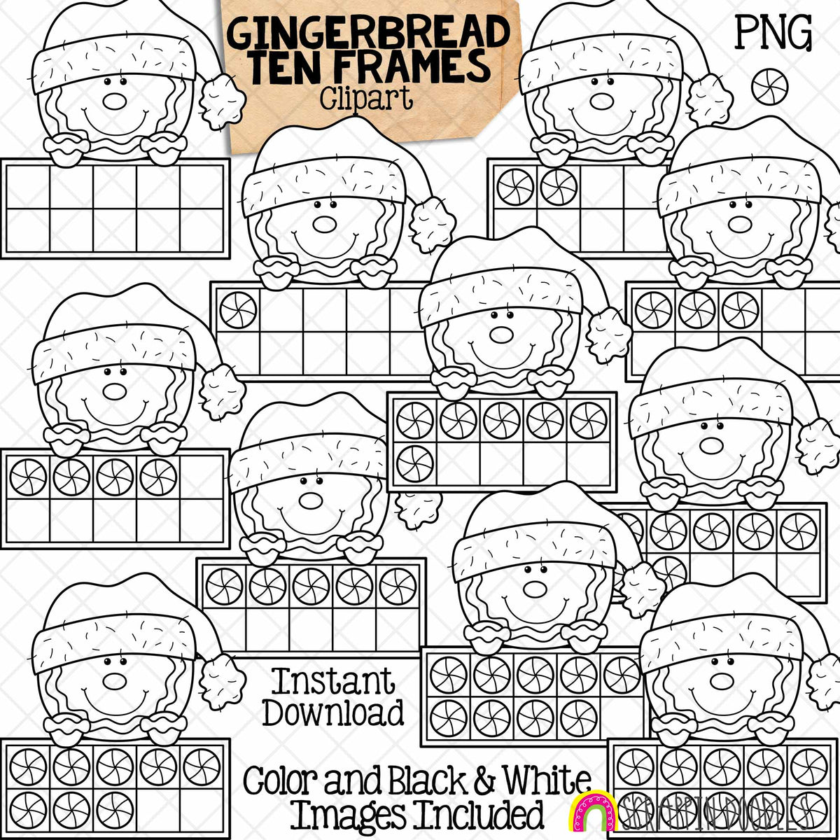 Christmas Ten Frames ClipArt Bundle - Santa - Gingerbread - Elf - Reindeer - Polar Bear - Snowman CU PNG Sublimation