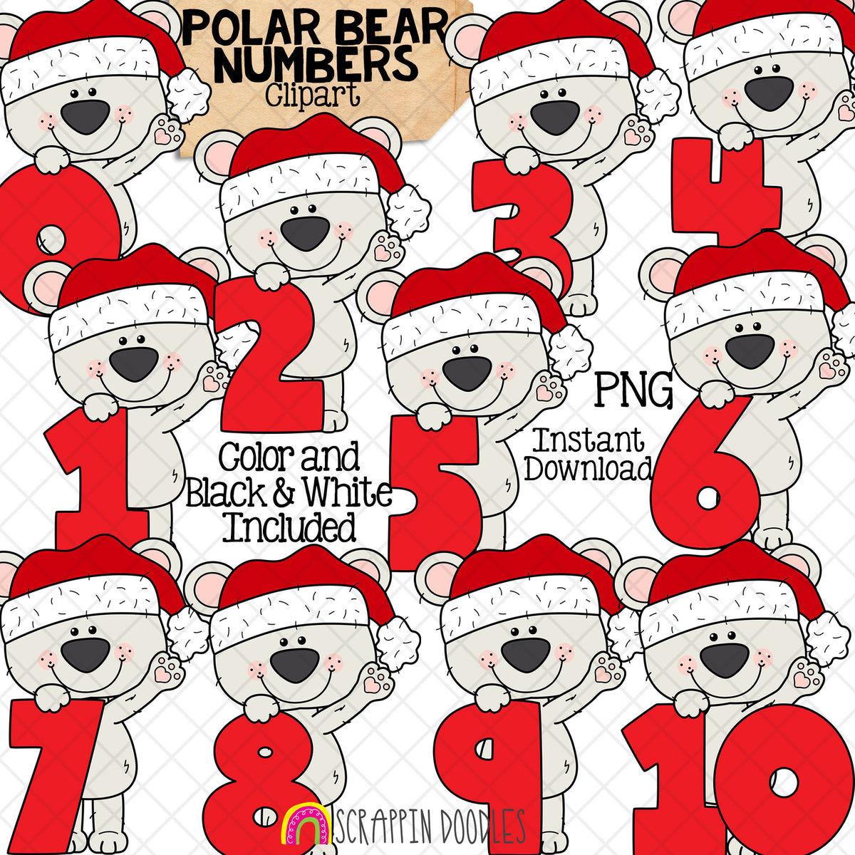 Christmas Numbers ClipArt Bundle - Santa - Gingerbread - Elf - Reindeer - Polar Bear - Snowman CU PNG Sublimation