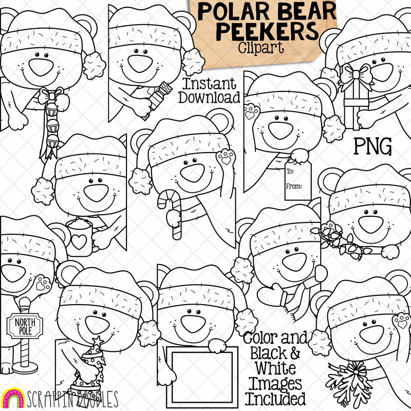 Christmas Polar Bear Peekers ClipArt - Toppers - Winter - CU PNG Sublimation