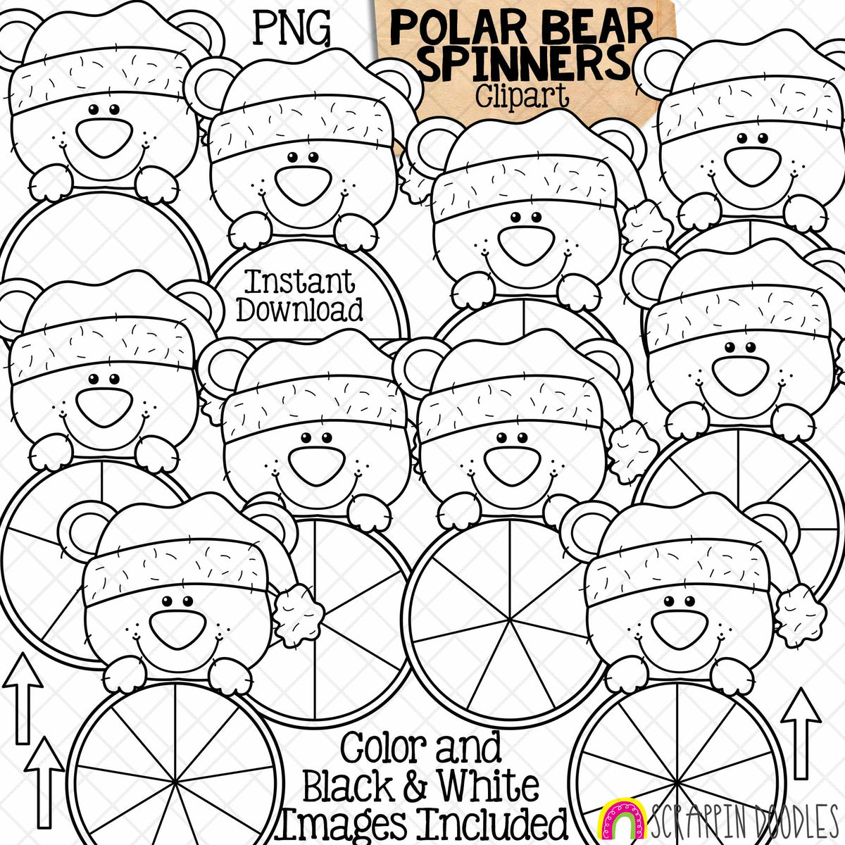 Christmas Spinners ClipArt Bundle - Santa Claus - Reindeer - Elf - Gingerbread - Snowman - Polar Bear - Commercial Use - PNG
