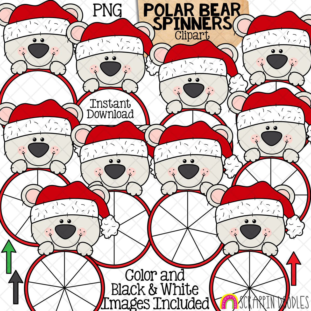 Christmas Spinners ClipArt Bundle - Santa Claus - Reindeer - Elf - Gingerbread - Snowman - Polar Bear - Commercial Use - PNG