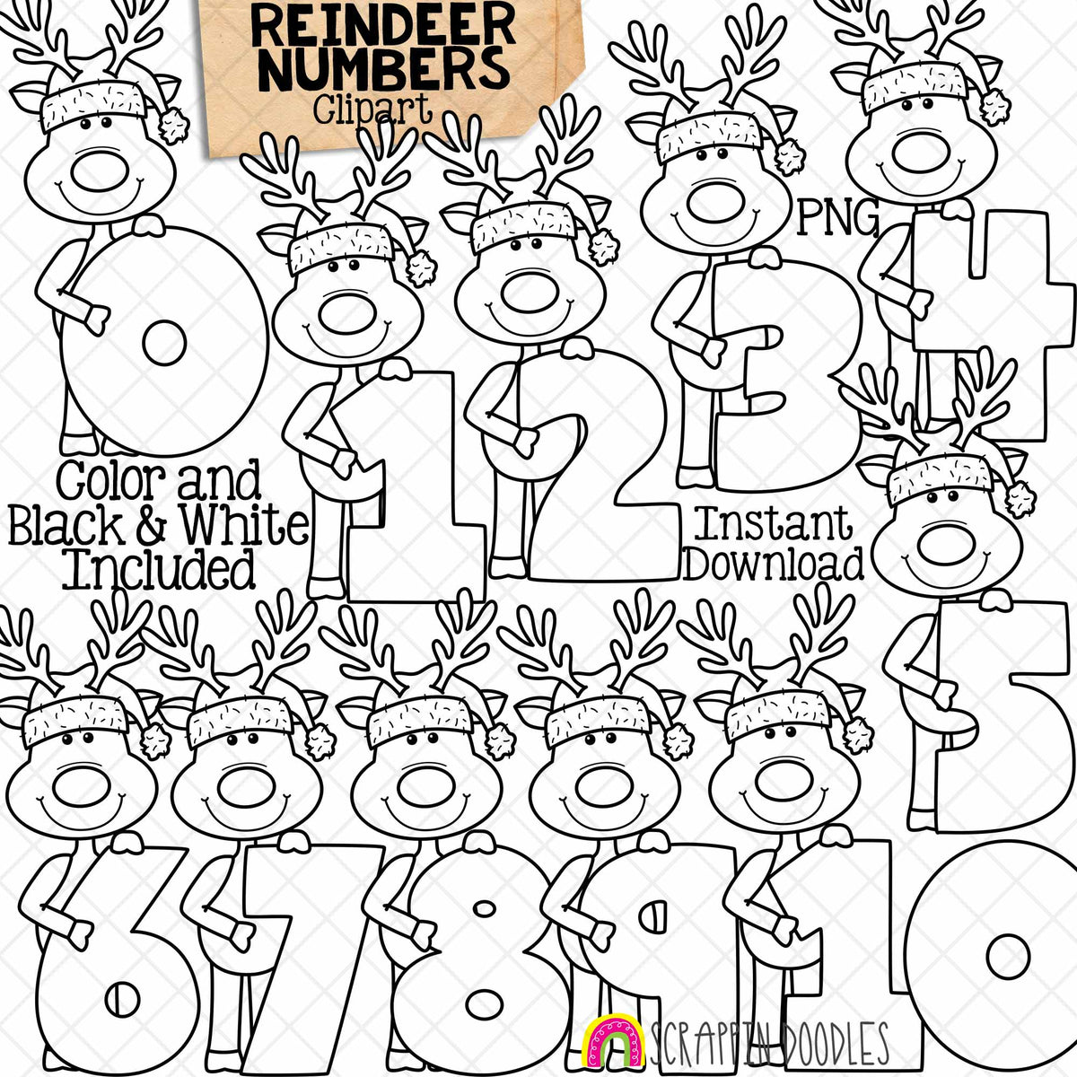 Christmas Numbers ClipArt Bundle - Santa - Gingerbread - Elf - Reindeer - Polar Bear - Snowman CU PNG Sublimation